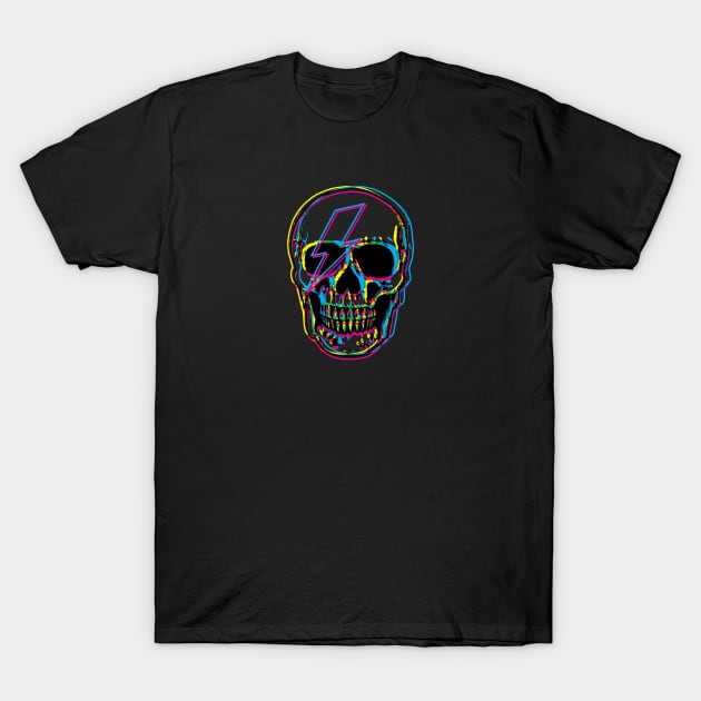 Electric Bolt Skull Face T-Shirt by sandersart